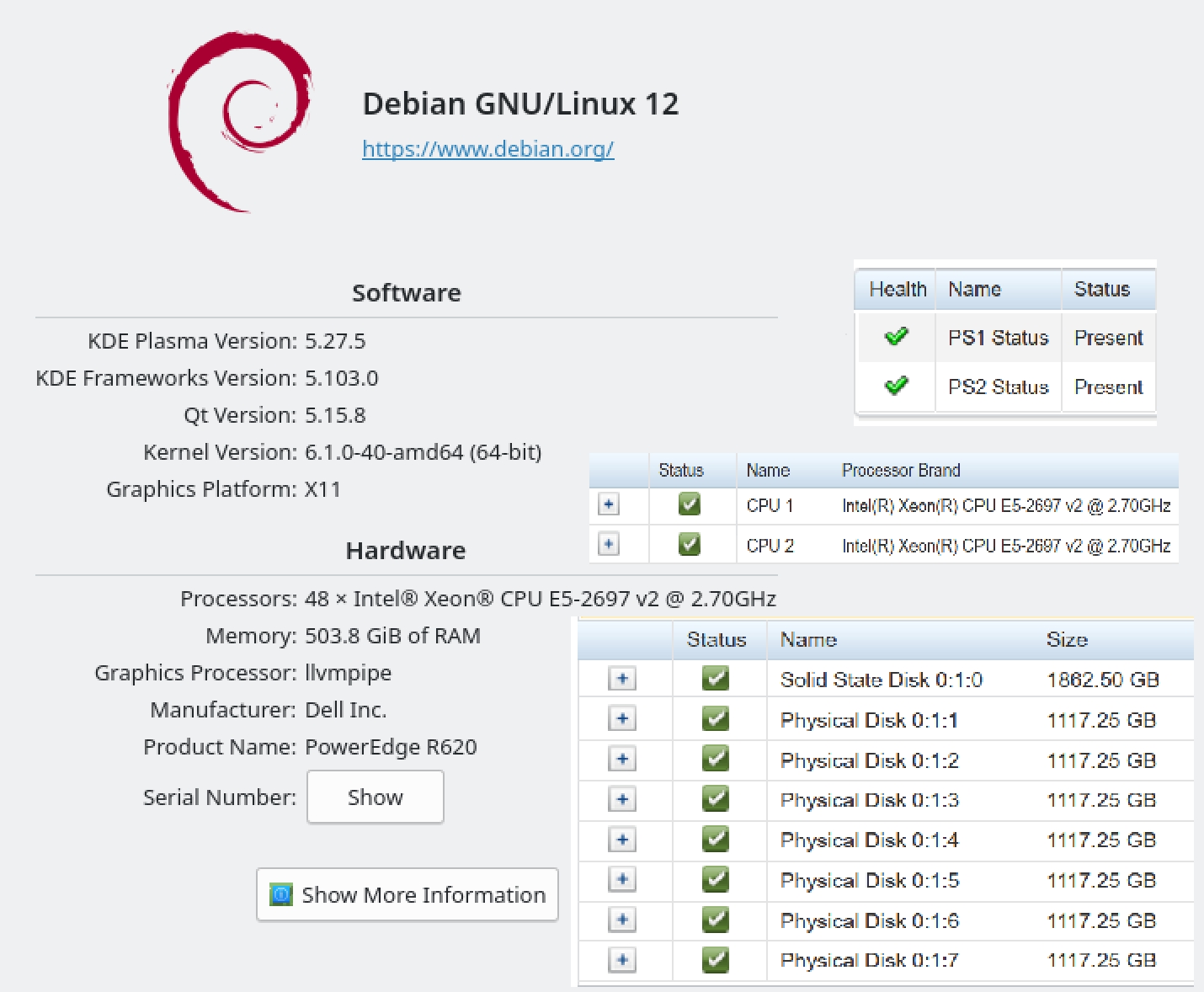 Screenshot of cloud server's specs.