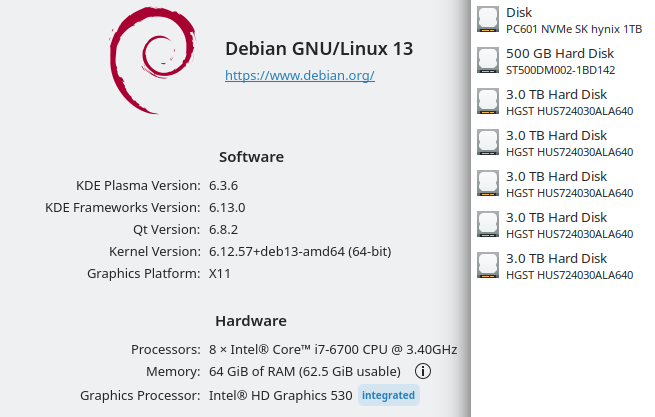 Screenshot of hosting desktop's specs.